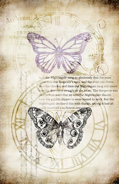 Steampunk Storybook Nightengale Collage Paper - Lavender - 10" x 16"
