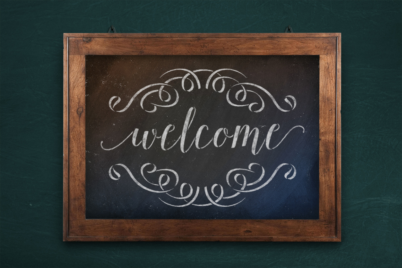 Welcome Word Stencil - Skinny Serif with Flourish - 11 x 8-1/2 