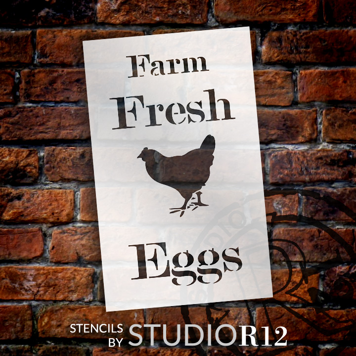 Farm Fresh Eggs - Chicken - Serif - Word Art Stencil - 12" x 20" - STCL2057_3 - by StudioR12