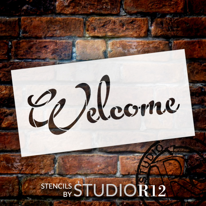 Welcome - Fun Script - Word Stencil - 12" x 6" - STCL2086_1 - by StudioR12