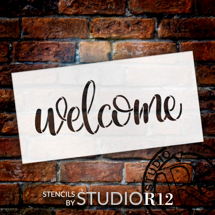 Welcome -Side Script - Word Stencil - 17 x 7 - STCL1493_4 - by