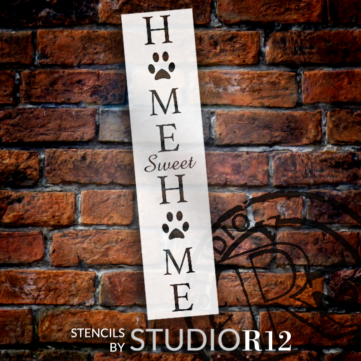 Home Sweet Home - Dog Paw Prints - 2 Part - Stencil by StudioR12 - Welcome Pet Word Art - 12" x 30" - STCL2402_4