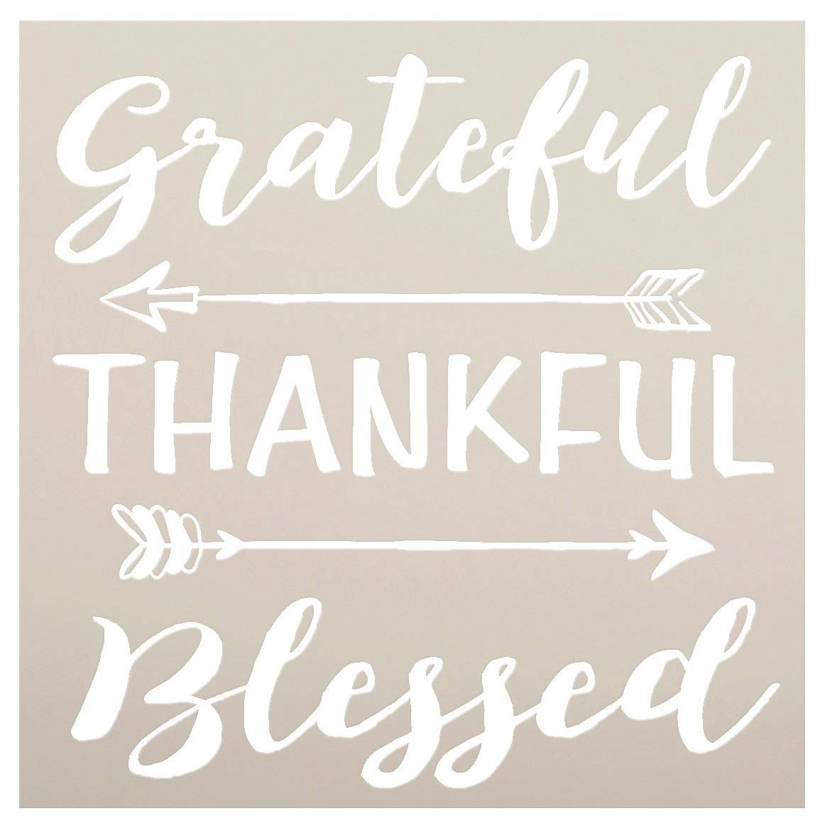 Grateful Thankful Blessed Stencil with Arrows by StudioR12 | Reusable Word Template for Painting on Wood | DIY Home Decor | Thanksgiving Signs | Fall and Autumn | Mixed Media |Select Size