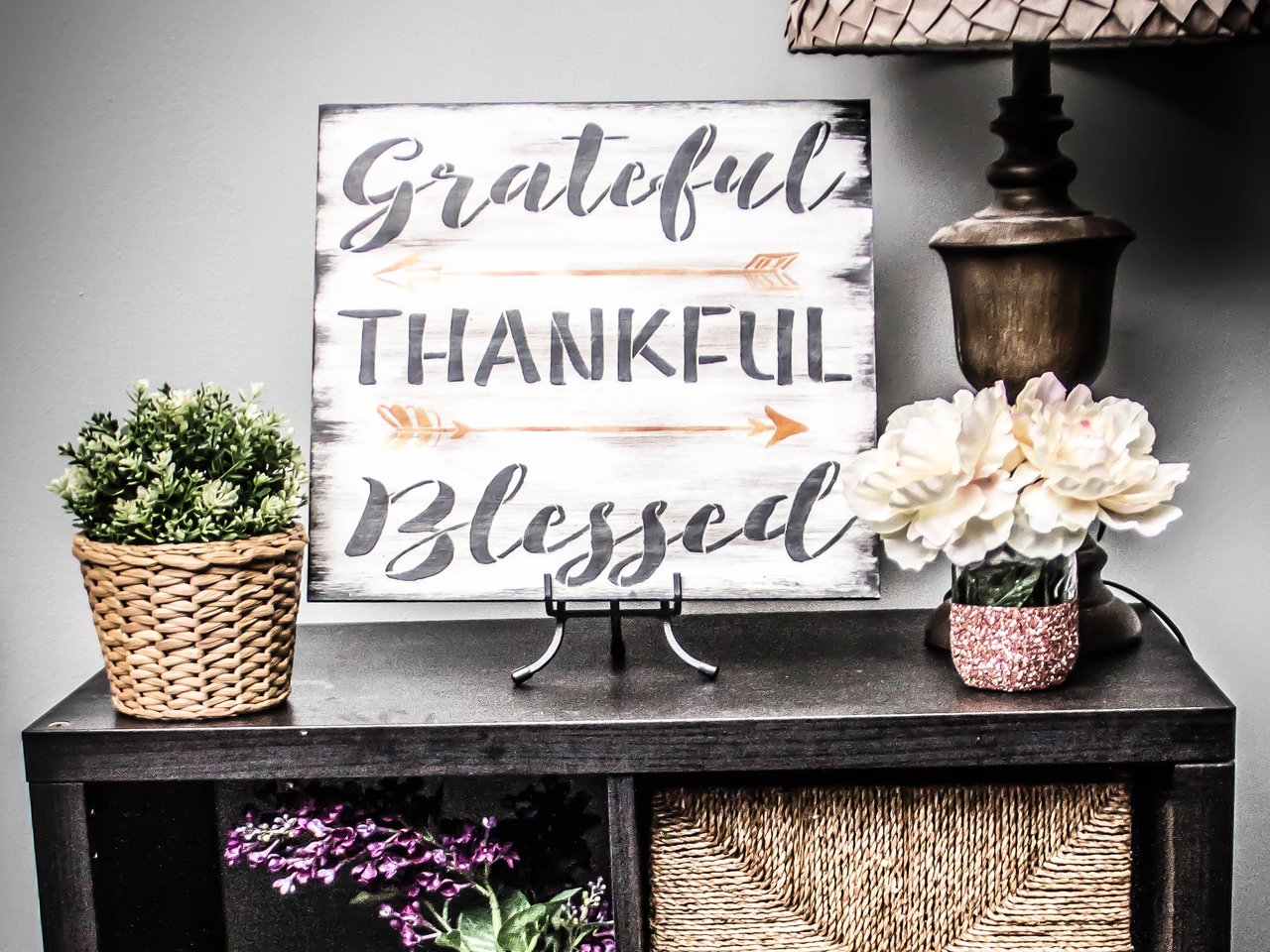 Grateful Thankful Blessed Stencil with Arrows by StudioR12 | Reusable Word Template for Painting on Wood | DIY Home Decor | Thanksgiving Signs | Fall and Autumn | Mixed Media |Select Size