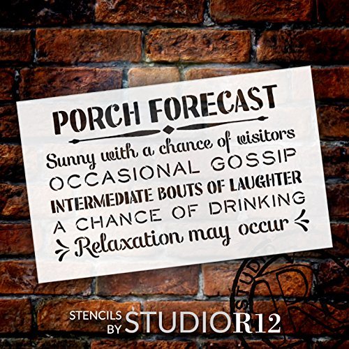 Porch Forecast - Sunny with a Chance of Visitors Stencil by StudioR12 | Reusable Mylar Template | Use to Paint Wood Signs - Front Door - Entry - Porch - DIY Summer Decor - Select Size (16" x 10")