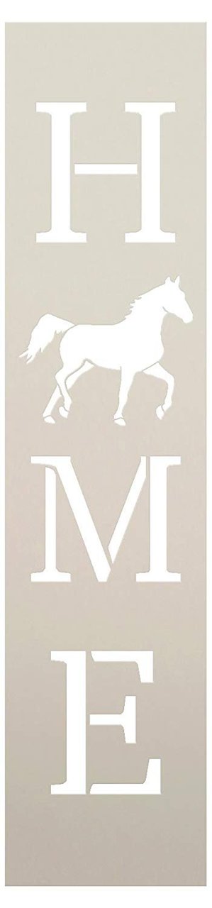 Home with Trotting Horse - Vertical Stencil by StudioR12 | Reusable Mylar Template | Use to Paint Wood Signs - Pallets - Banners - DIY Animal Lover Home Decor - Select Size
