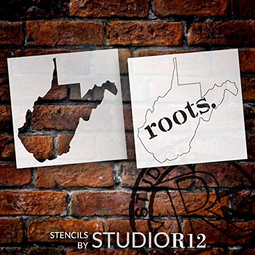 West Virginia Roots Stencil - 2 Part by StudioR12 | Reusable Mylar Template | Use to Paint Wood Signs - Pallets - Pillows - T-Shirts - DIY Home Decor - Select Size