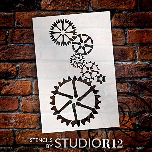 Stacked Gears Stencil by StudioR12 | Reusable Mylar Template | Use to Paint Wood Signs - Pallets - Pillows - DIY Steampunk Decor - Select Size