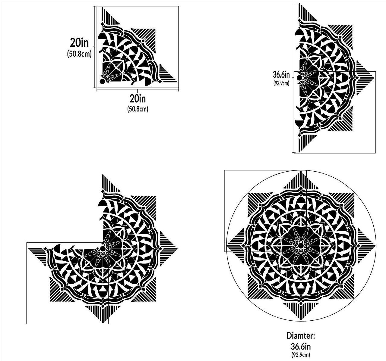 Mandala - Geometric - Quarter Design Stencil by StudioR12 | Reusable Mylar Template | Use to Paint Wood Signs - Pallets - Pillows - Wall Art - Floor Tile -