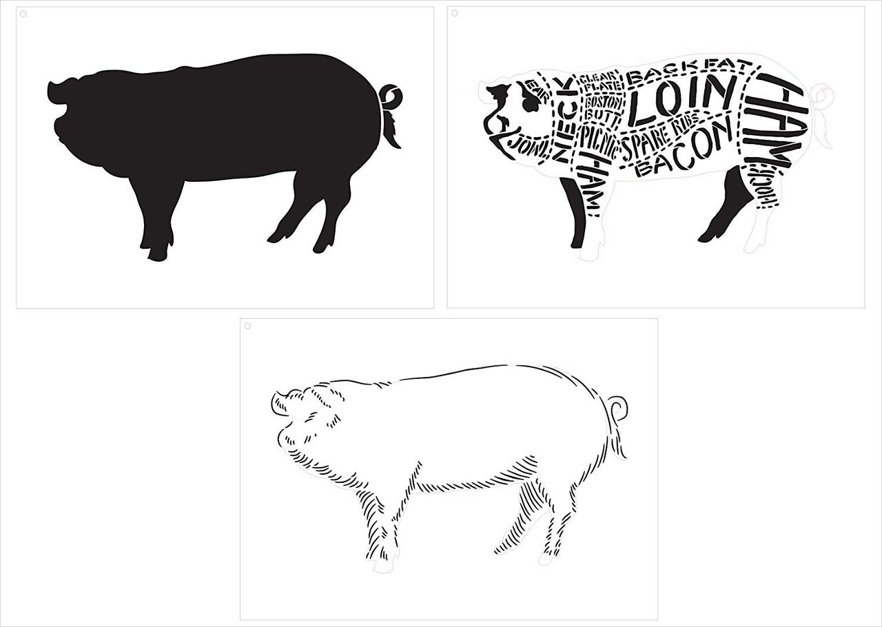 Cuts of Pork Stencil - 3 Part by StudioR12 | Reusable Mylar Template | Use to Paint Wood Signs - Pallets - Butcher Shop - DIY Country Decor - Select Size