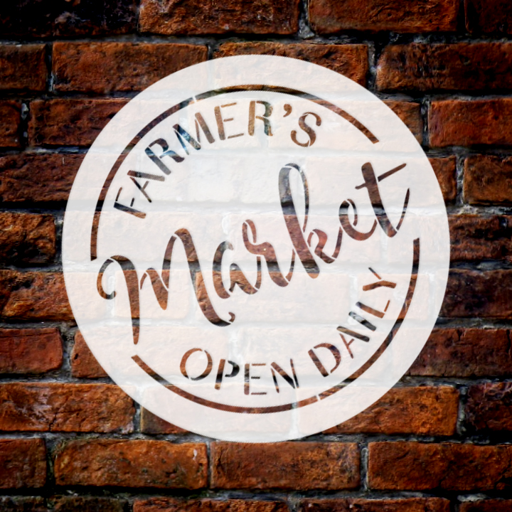 Farmer's Market Open Daily Stencil by StudioR12 | Round - Reusable Mylar Template | 9.5" Round | Small | DIY Country Decor