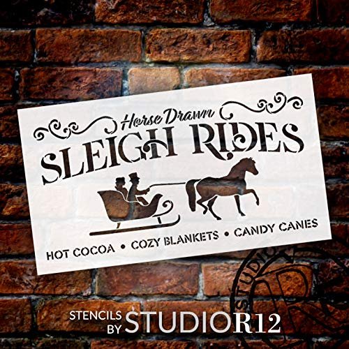 Horse Drawn Sleigh Ride Stencil by StudioR12 | Reusable Mylar Template | Paint Wood Sign | Craft Rustic Vintage Farmhouse Christmas Decor | DIY Cozy Retro Holiday Winter Gift | Select Size