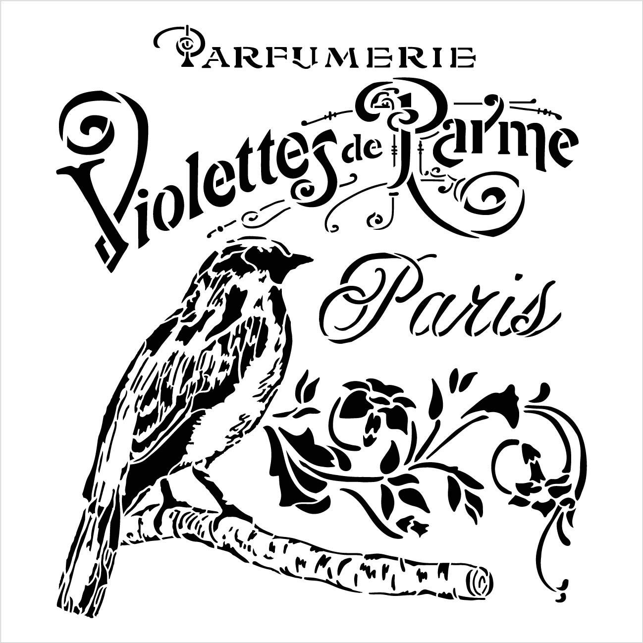 French Paris Antique Bird Stencil With Flowers By Studior12 Diy   Full  62138.1575475304 