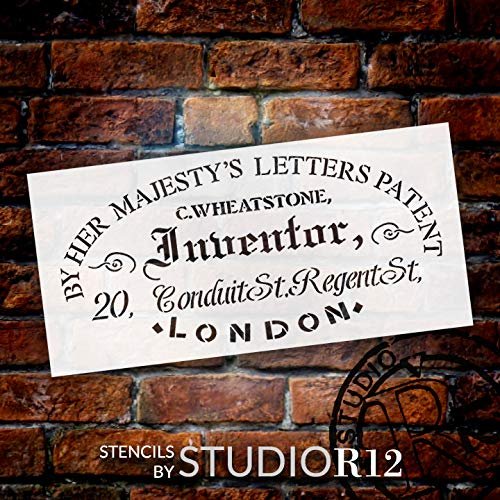 Inventor Patent Stencil by StudioR12 | DIY Vintage Victorian Ephemera Home Decor & Furniture | Antique Old London Word Art | Craft & Paint Wood Signs | Mylar Template | Select Size