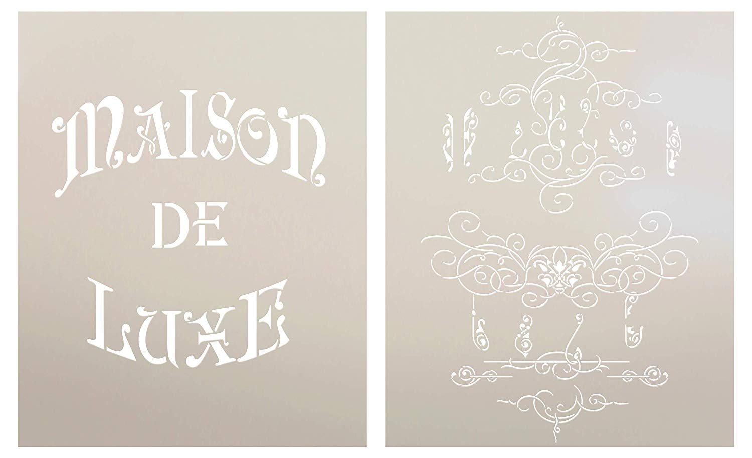 Antique Embellished French Luxury 2-Part Stencil by StudioR12 | DIY Old Ephemera Home Decor & Furniture | Vintage Word Art | Craft & Paint Farmhouse Wood Signs | Mylar Template | Size 20 x 16 inch