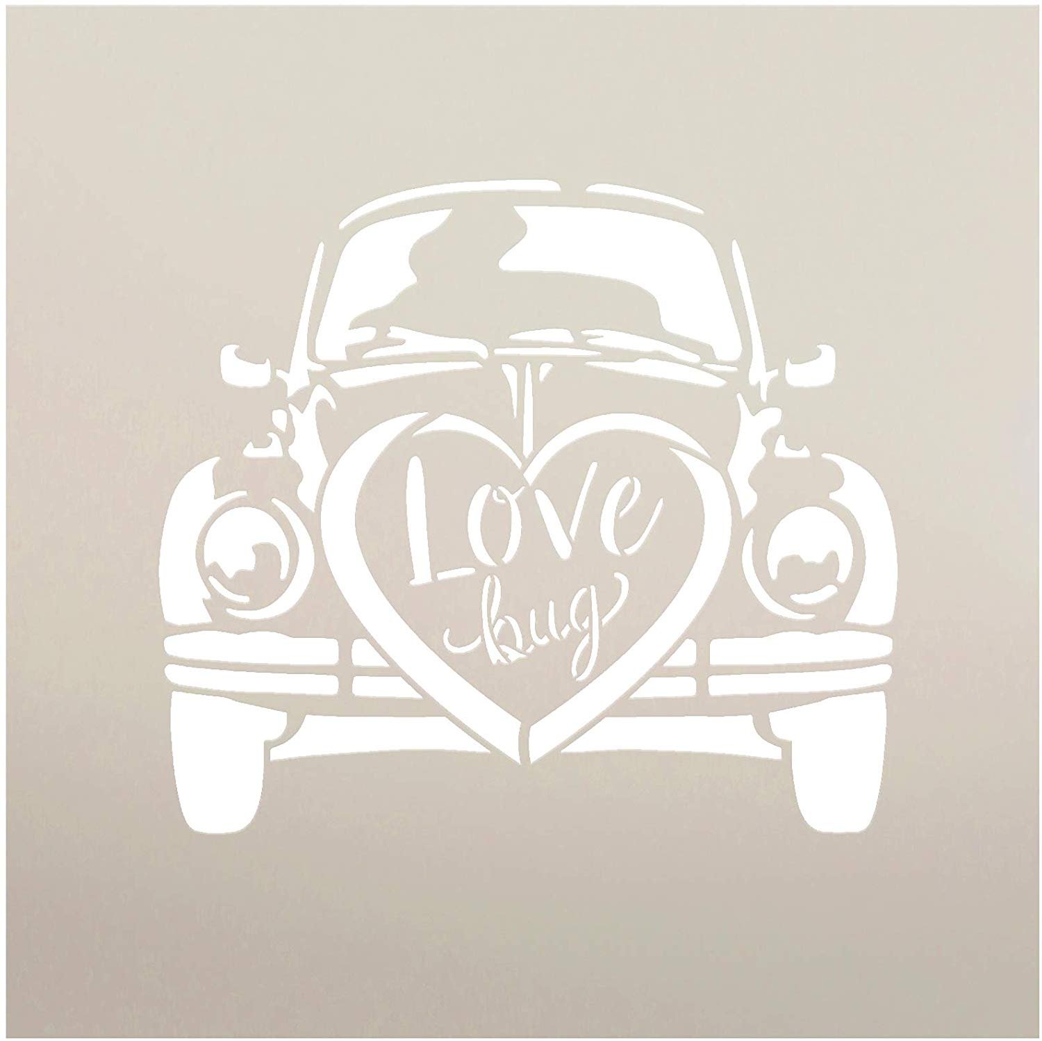 Love Bug with Heart by StudioR12 | Reusable Mylar Template | Paint Wood Sign | DIY Rustic Farmhouse Holiday | Craft Vintage Volkswagen Car Style Home Decor | Select Size