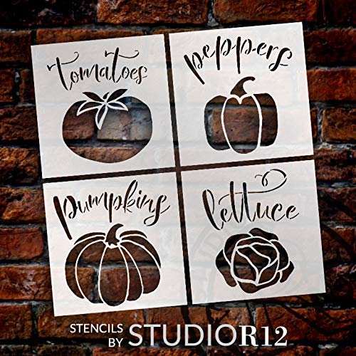 Garden Marker Stencil Set by StudioR12 | Pack of 4 | DIY Spring Backyard Outdoor Home Decor | Vegetable Plant Label Word Art | Craft & Paint Wood Signs | Reusable Mylar Template | Size
