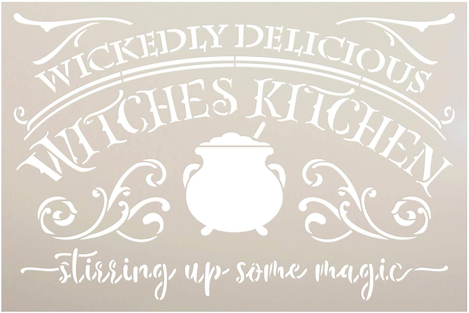 Witches Kitchen Stencil with Cauldron by StudioR12 | DIY Halloween Home Decor | Paint Fall & Autumn Holiday Wood Signs | Select Size