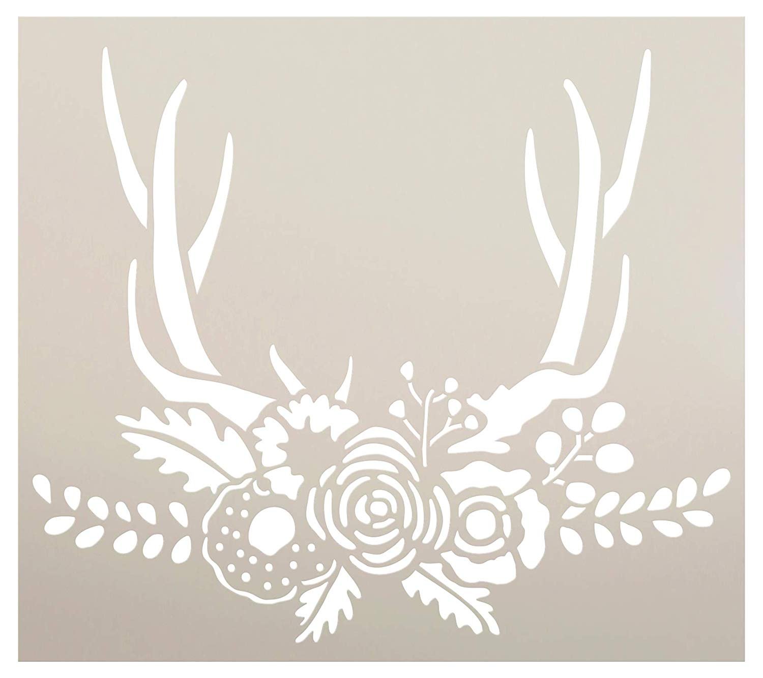Boho Antlers & Flower Laurels Stencil by StudioR12 | DIY Rustic Vine Deer Rose Gift | Garden Floral Home Decor | Craft Nature Hunter Farmhouse | Reusable Mylar Template | Paint Wood Sign