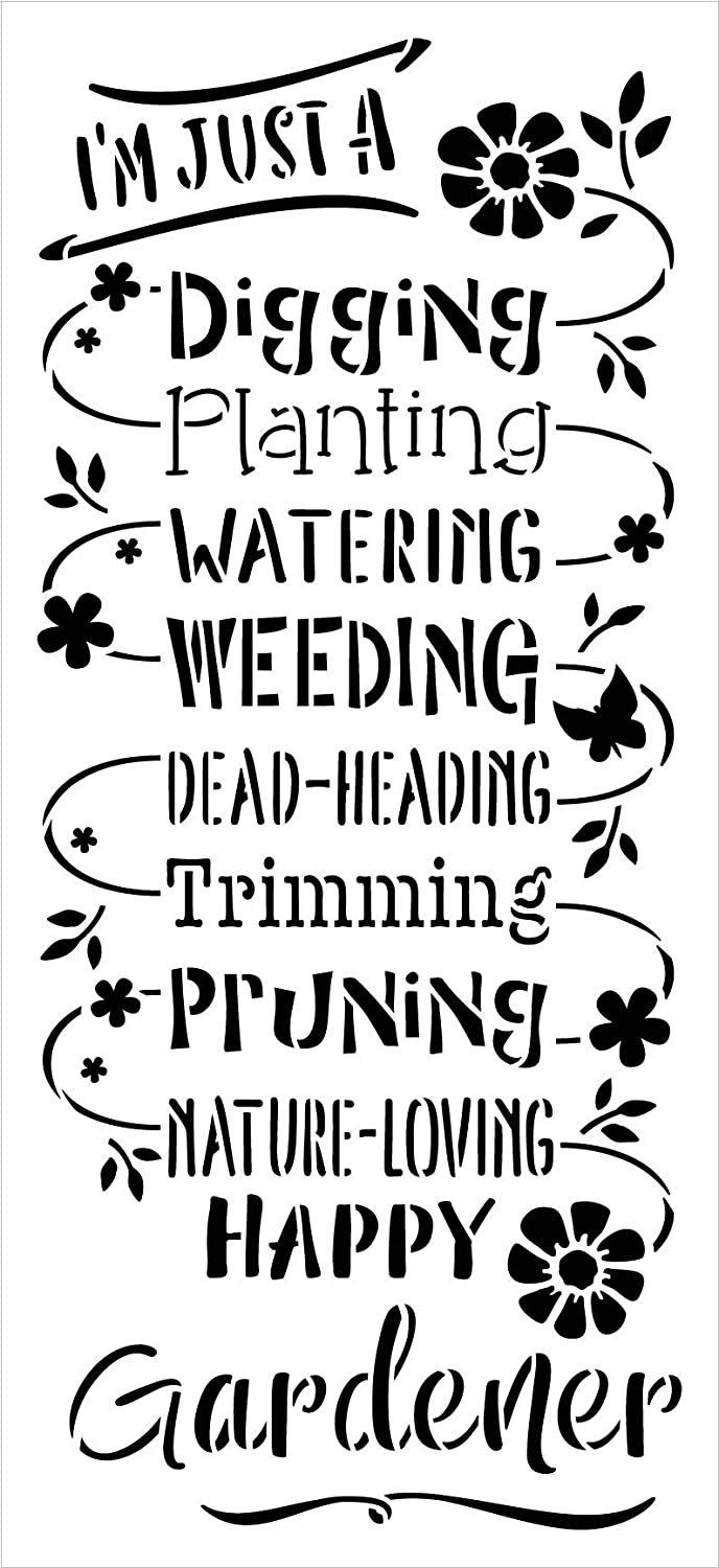 Happy Gardener Stencil by StudioR12 | Reusable Mylar Template Paint Tall Vertical Wood Sign | Craft DIY Home Decor Cursive Script Flower Gift - Outdoor - Porch | Select Size