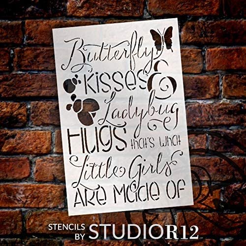 Butterfly Kisses & Ladybug Hugs Stencil by StudioR12 | DIY Ampersand Home Decor | Craft and Paint Wood Sign | Reusable Mylar Template | Little Girl Cute Gift | Select Size (24 inches x 16 inches)