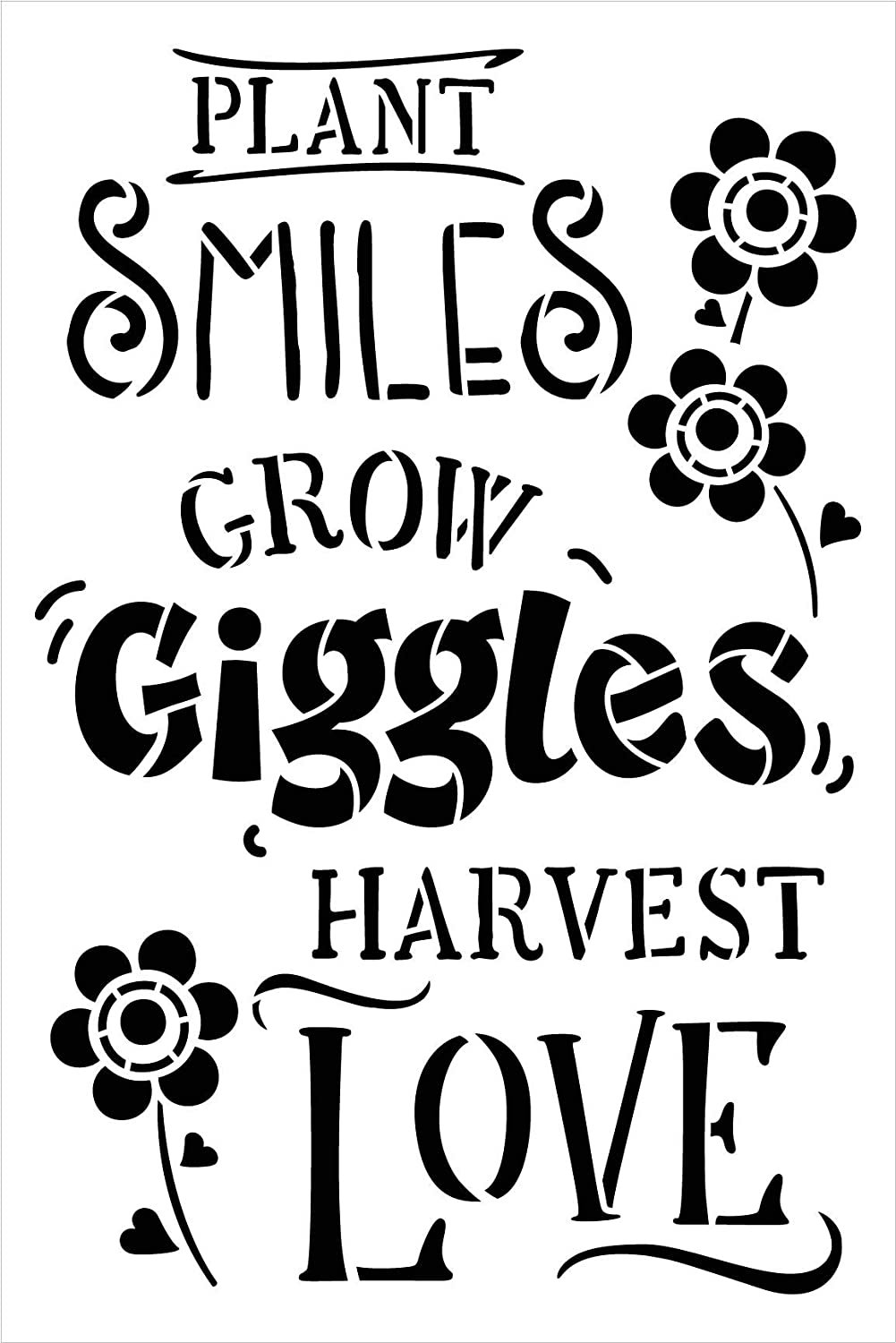 Grow Giggles Stencil by StudioR12 | Reusable Mylar Template Paint Wood Sign | Plant - Smile - Love - Harvest - Flower | Craft DIY Home Decor Gift - Outdoor - Porch Select Size