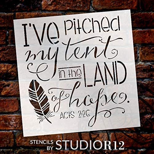 Pitched Tent - Land of Hope Stencil by StudioR12 | DIY Bible Verse Home Decor | Craft & Paint Wood Sign | Reusable Mylar Template | Cursive Script Acts 2:26 Gift | Select Size