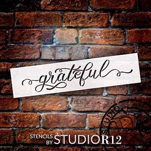Grateful Stencil by StudioR12 | DIY Inspirational Quote Farmhouse Home Decor | Craft & Paint Wood Sign | Reusable Mylar Template | Dainty Cursive Script Family Select Size