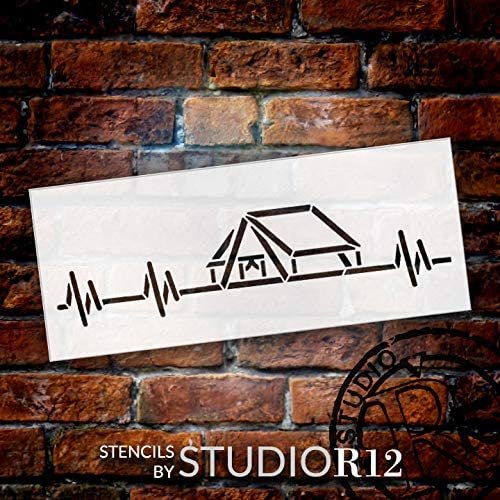 Camping Heartbeat Pulse Stencil by StudioR12 | DIY Tent Outdoor Adventure Home Decor | Craft & Paint Wood Sign Reusable Mylar Template | Fun Travel Nature Love Select Size