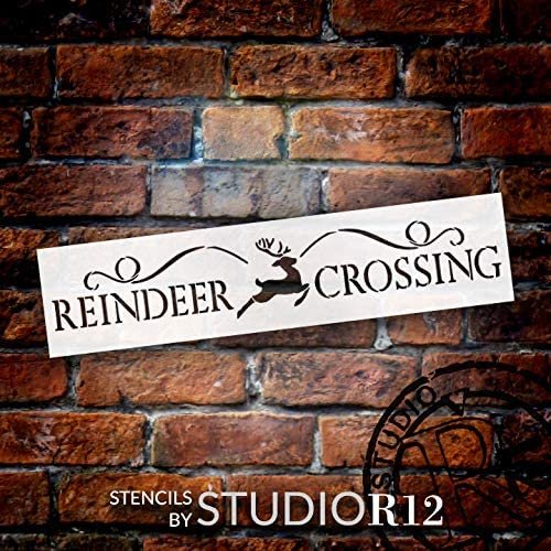 Reindeer Crossing Stencil by StudioR12 | DIY Christmas Stag Farmhouse Home Decor | Craft & Paint Wood Sign | Reusable Mylar Template | Animal Xing Holiday Gift Select Size