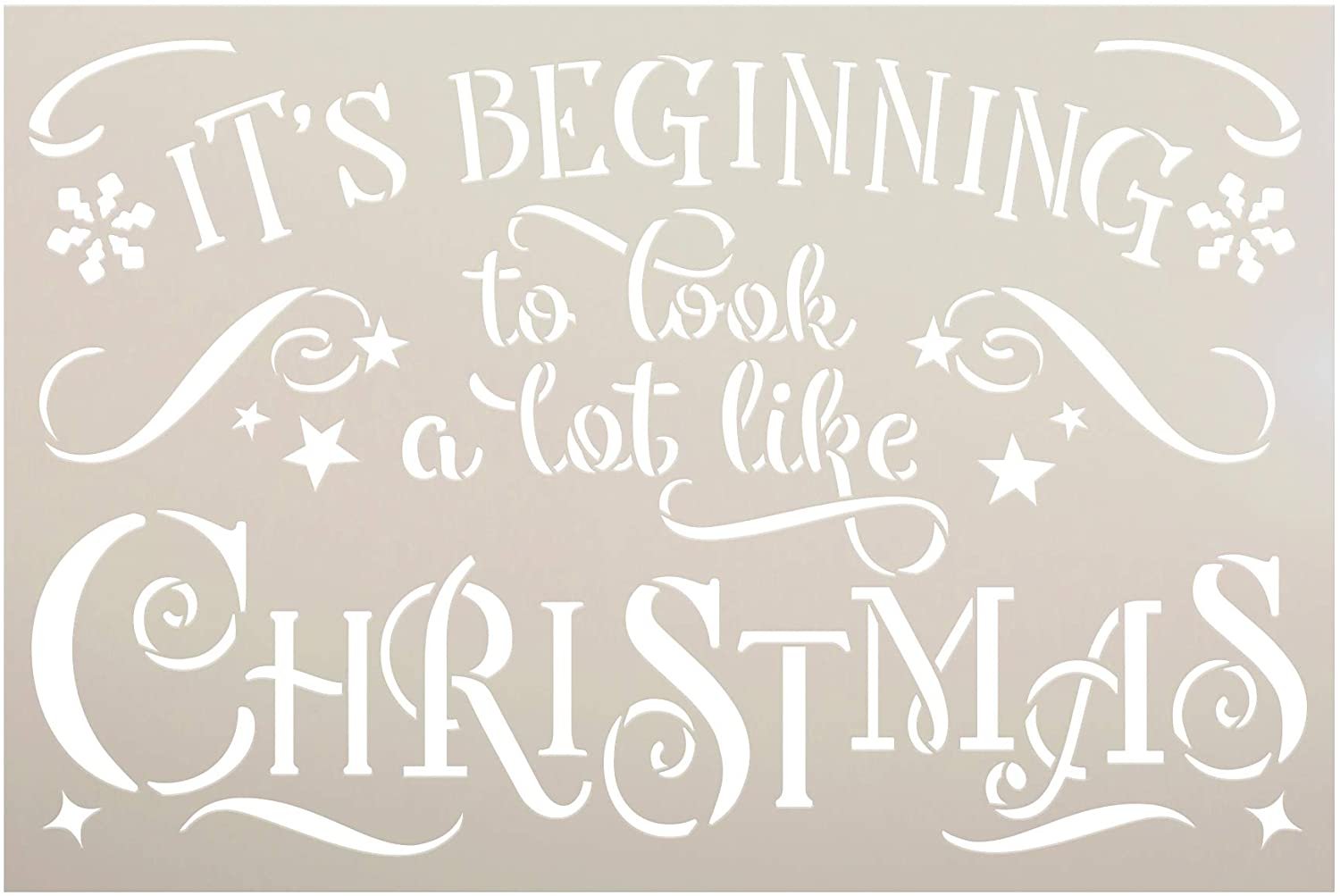 Beginning to Look Like Christmas Stencil by StudioR12 | DIY Holiday Song Home Decor | Craft & Paint Wood Sign Reusable Mylar Template Snowflake Cursive Script Gift Select Size