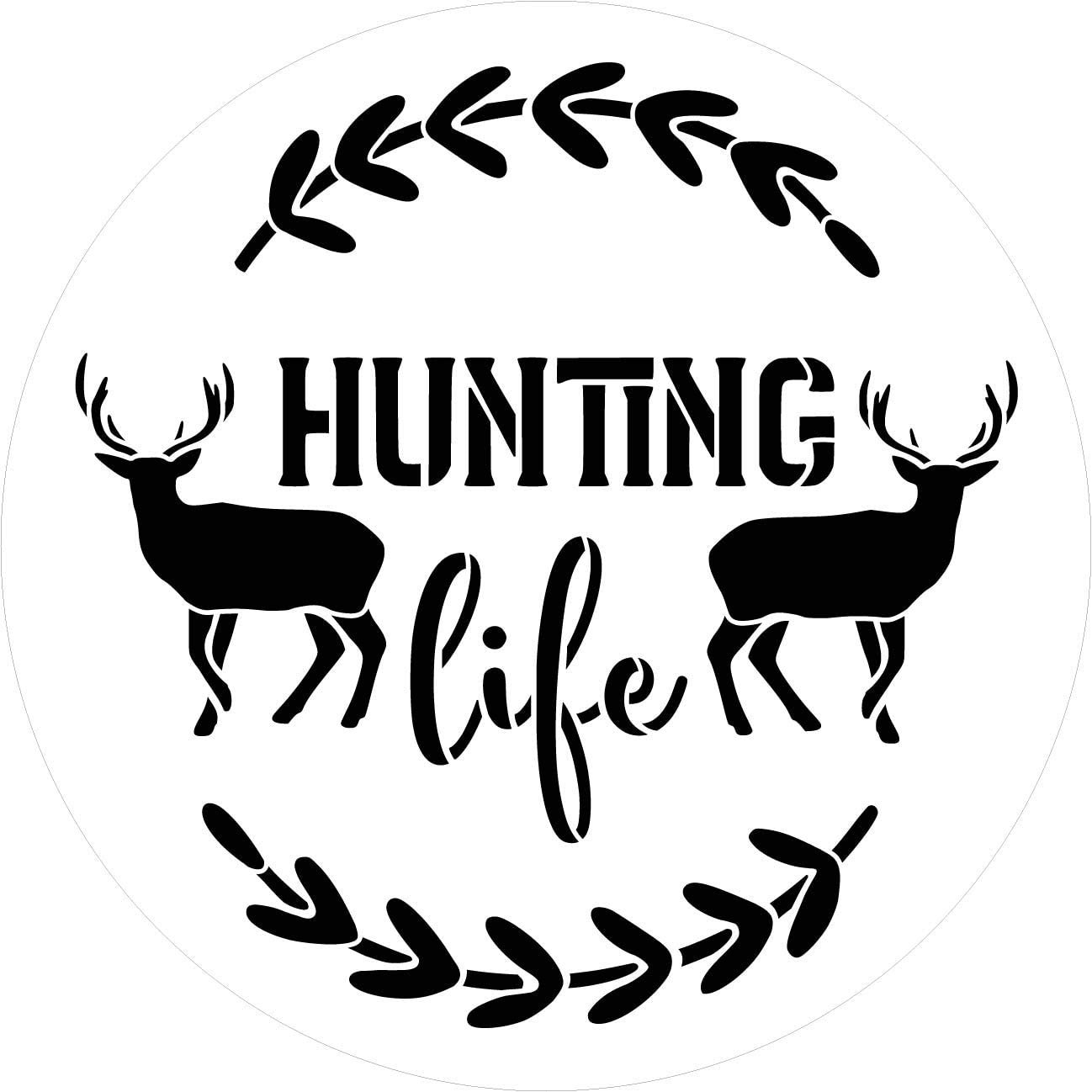 Hunting Life Stencil by StudioR12 | DIY Deer Laurel Wreath Home Decor Gift | Craft & Paint Round Wood Sign | Reusable Mylar Template | Select Size