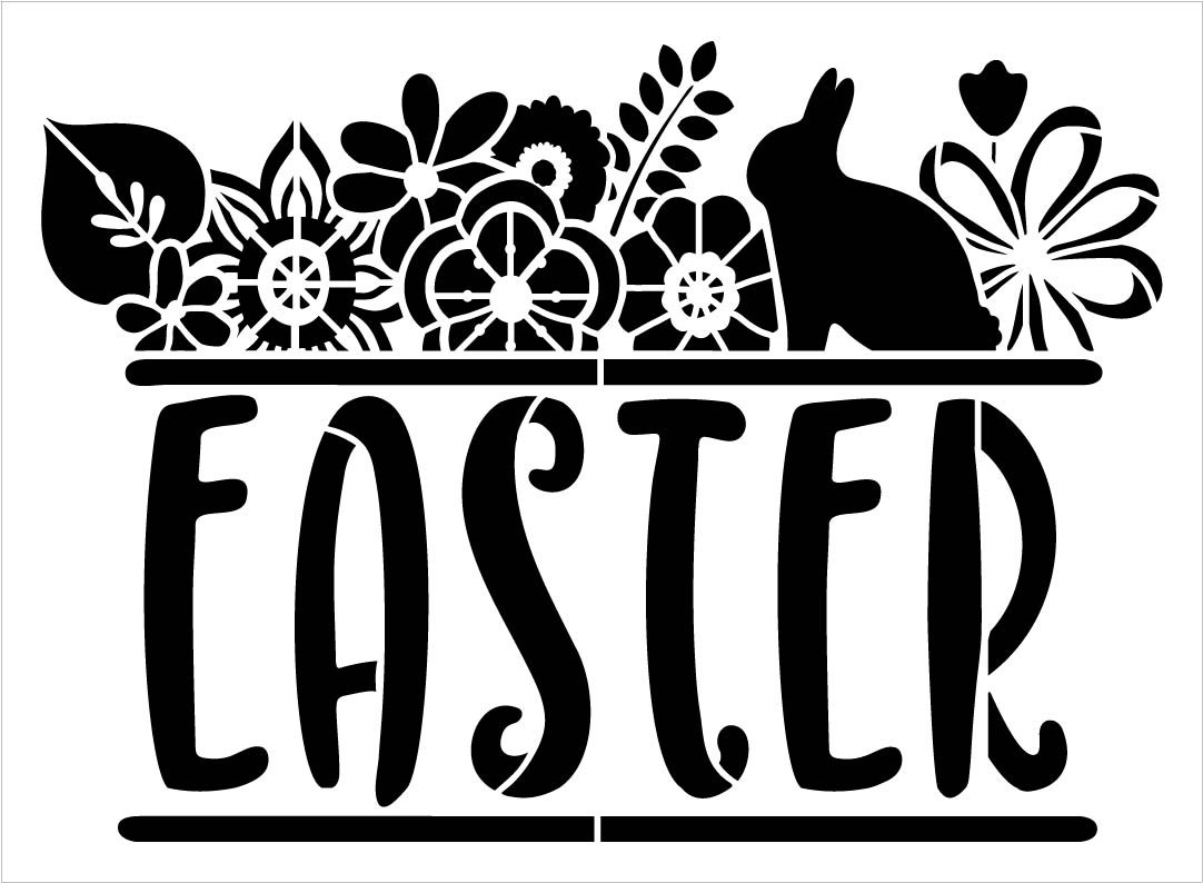 Floral Easter Stencil with Bunny by StudioR12 | Spring Flower Word Art | DIY Farmhouse Home Decor | Paint Wood Signs | Select Size