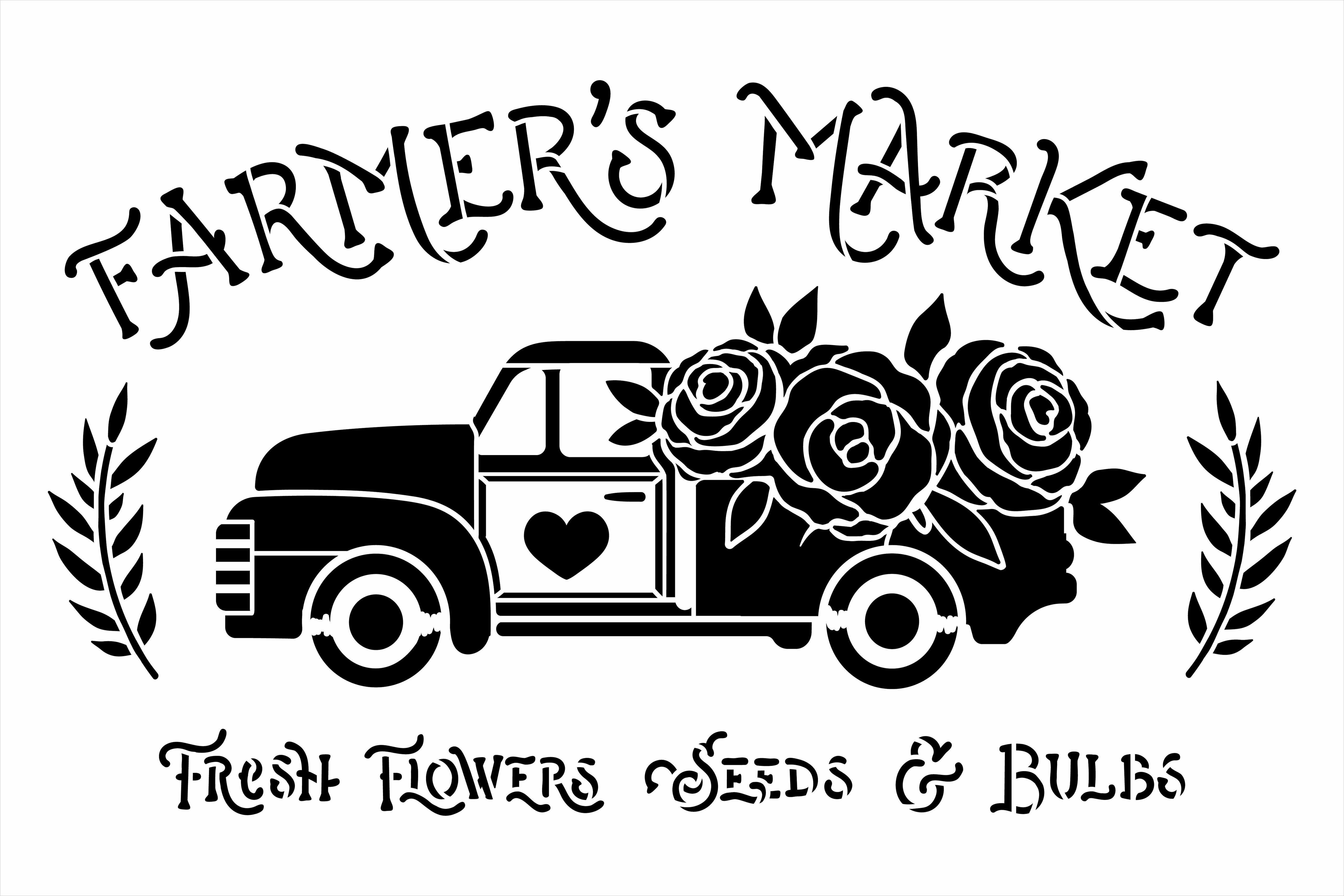 Farmer's Market Stencil with Vintage Truck & Roses by StudioR12 | DIY Spring Home Decor | Craft & Paint Wood Signs | Select Size