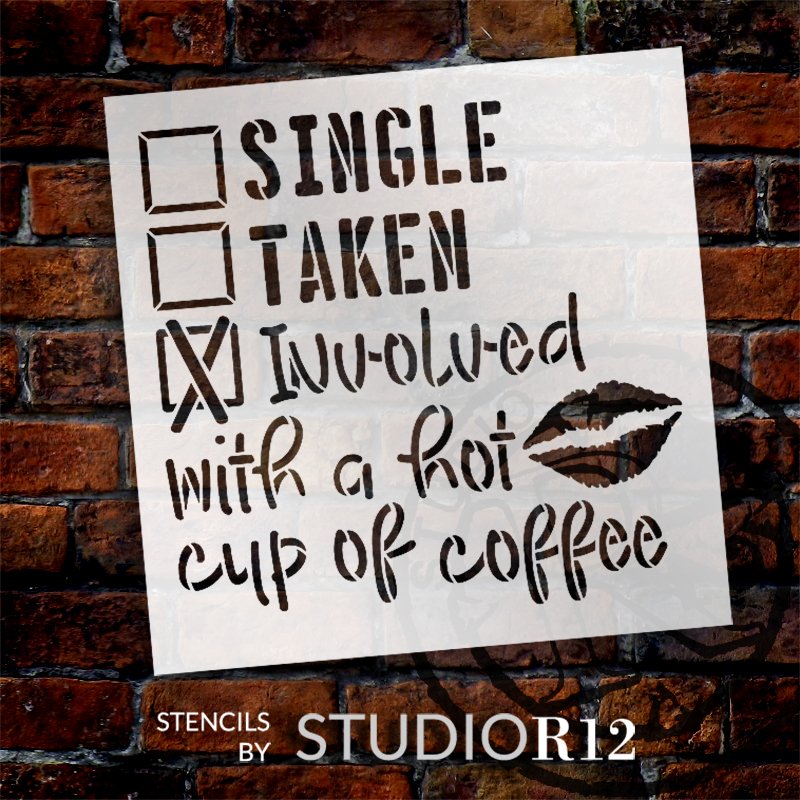 Single Taken Coffee Stencil with Kiss by StudioR12 | DIY Kitchen Decor | Coffee Lover Word Art | Craft & Paint Wood Signs | Select Size