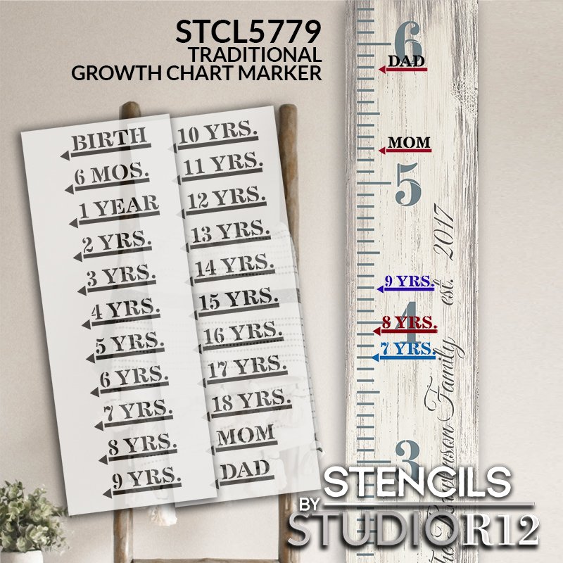 Traditional Growth Chart Markers with Arrow Stencils by StudioR12, DIY  Child Bedroom & Nursery Decor, Paint Wood Ruler Signs