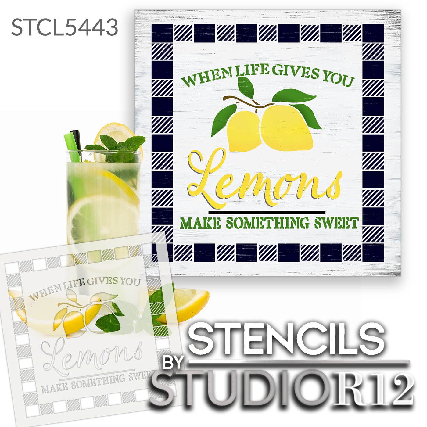 When Life Gives You Lemons Stencil with Plaid Check by StudioR12 | | DIY Lemon Kitchen Decor | Craft & Paint Wood Signs | Select Size