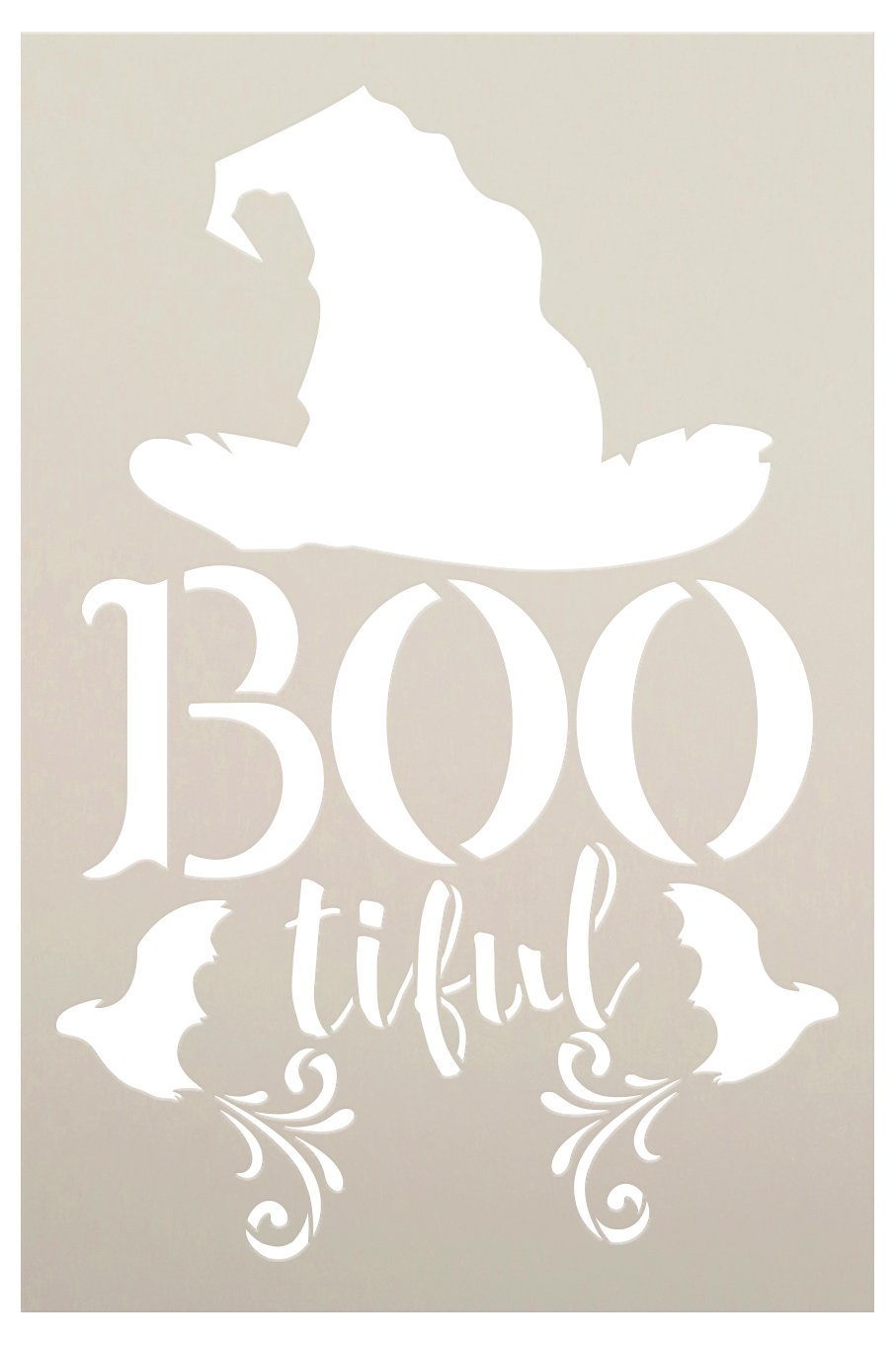 BOOtiful Stencil by StudioR12 | Witch Hat - Bats | DIY Fall Halloween Home Decor | Craft & Paint Wood Sign | Reusable Mylar Template | Select Size