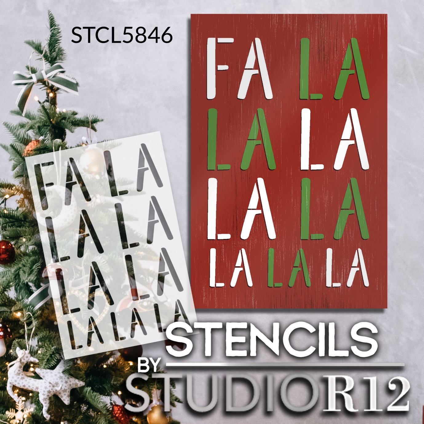 FA La La Stencil by StudioR12 | Deck The Halls | DIY Christmas Holiday Home Decor | Craft & Paint Wood Sign | Reusable Mylar Template | Select Size