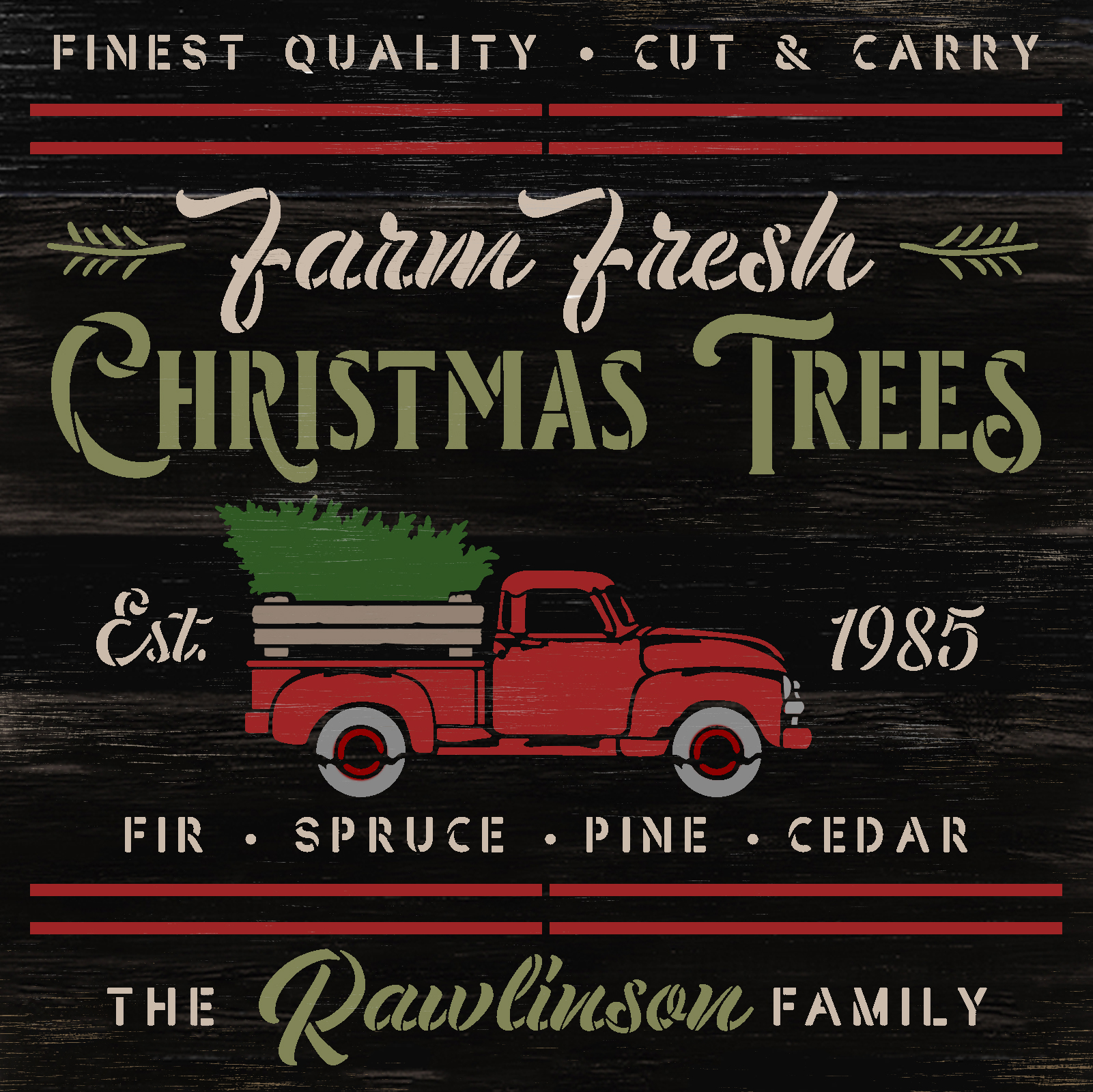 Farm Fresh Christmas Trees Personalized Stencil with Truck by StudioR12 | DIY Holiday Decor | Paint Wood Signs | Select Size