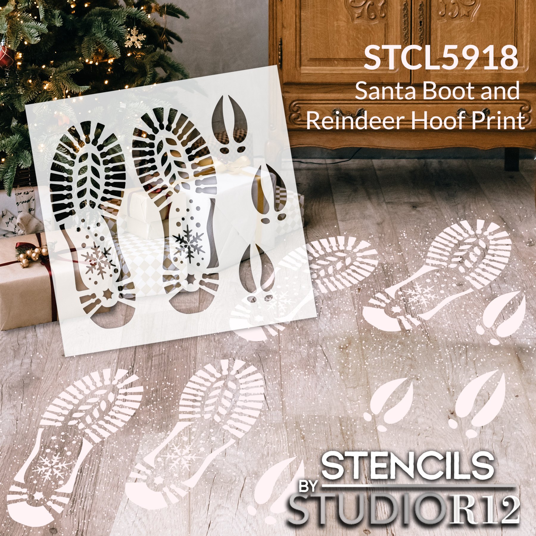 Santa Boot Reindeer Hoof Print Stencil by StudioR12 | Craft DIY Christmas  Holiday Home Decor | Paint Wood Sign | Reusable Mylar Template | Select Size