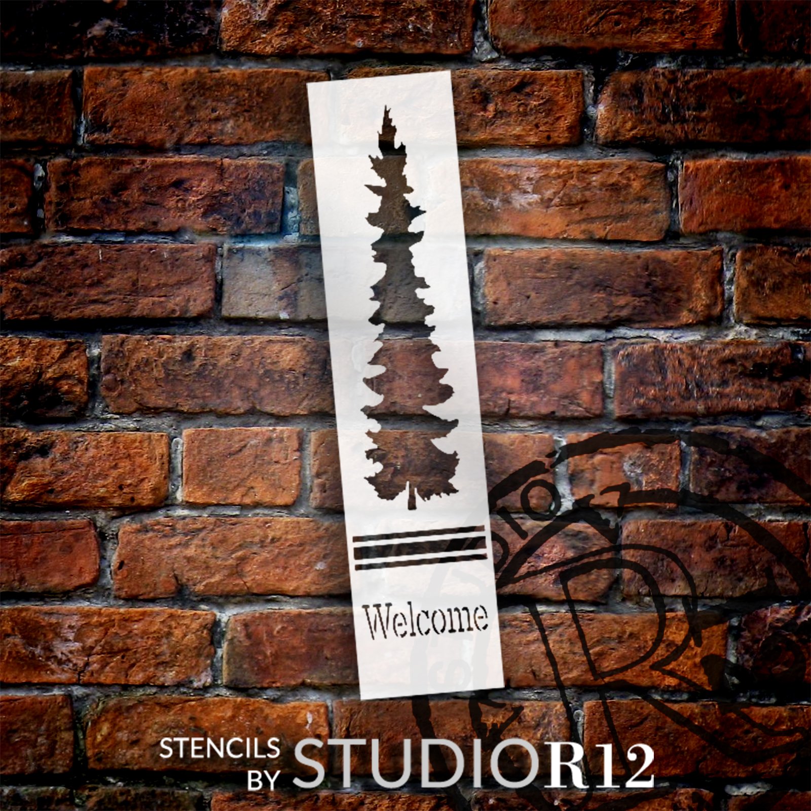 Winter Fir Tree Welcome Stencil by StudioR12 | Craft DIY Christmas Holiday Home Decor | Reusable Mylar Template | Paint Tall Wood Sign | Select Size