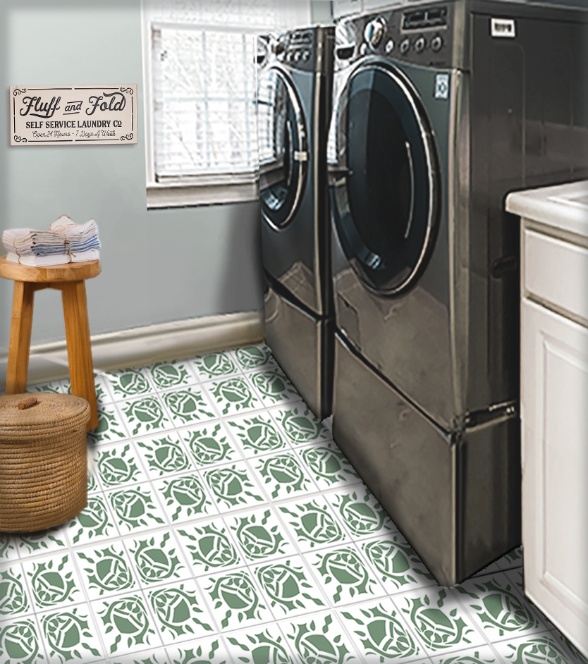 Floral Ornament Tile Stencil by StudioR12 | DIY Kitchen Wall Backsplash | Reusable Quarter Pattern for Bathroom Floors | Select Size