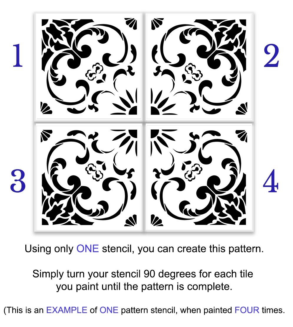Ornate Floral Tile Stencil by StudioR12 | DIY Kitchen Wall Backsplash | Reusable Quarter Pattern for Bathroom Floors | Select Size