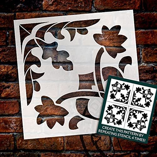 Leaf Foliage Tile Stencil by StudioR12 | DIY Kitchen Wall Backsplash | Reusable Quarter Pattern for Bathroom Floors | Select Size