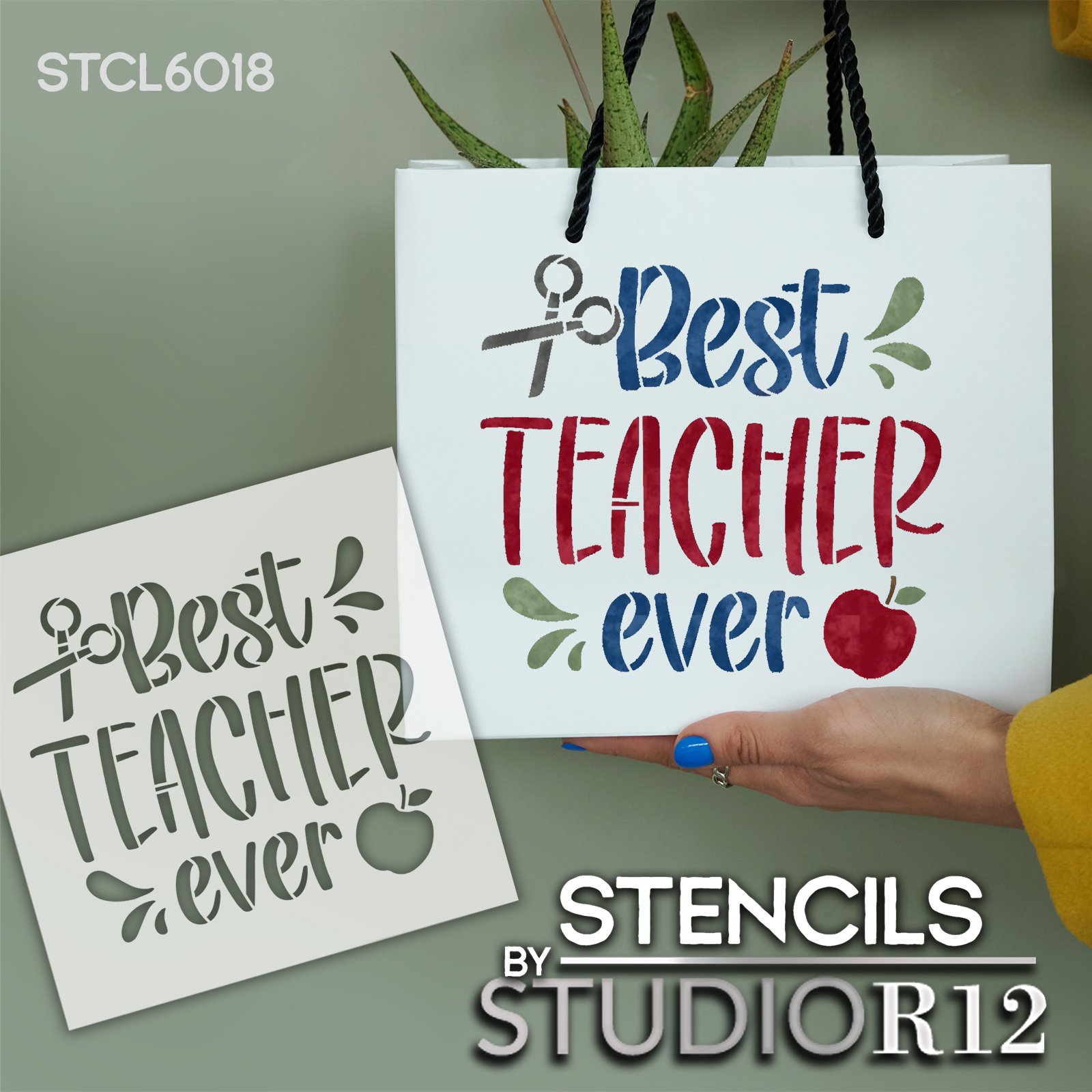Best Teacher Ever Stencil by StudioR12 | Craft DIY Classroom Decor | Paint Wood Sign | Reusable Mylar Template | Select Size