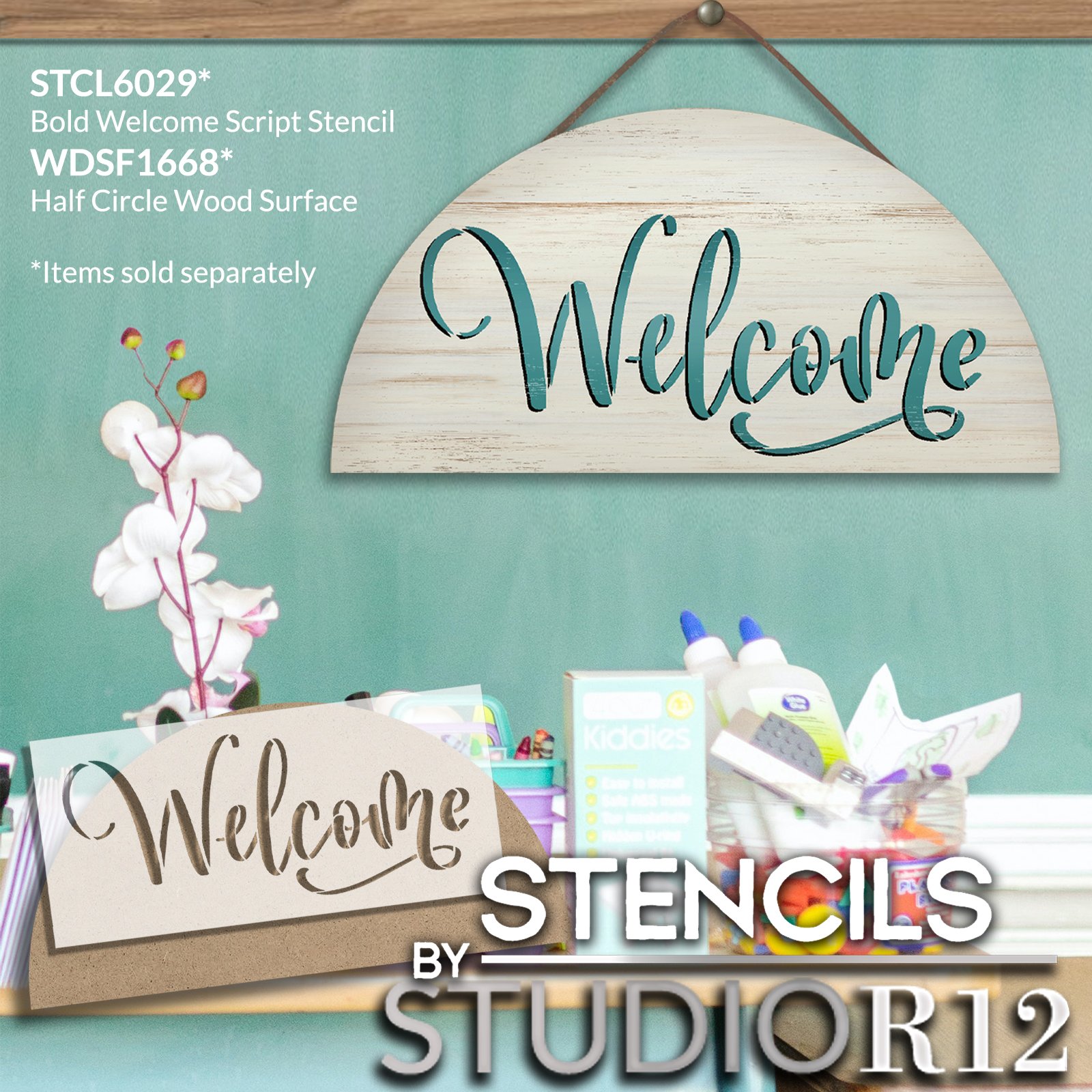Bold Welcome Script Stencil by StudioR12 | Craft DIY Farmhouse Home Decor | Paint Wood Sign | Reusable Mylar Template | Select Size