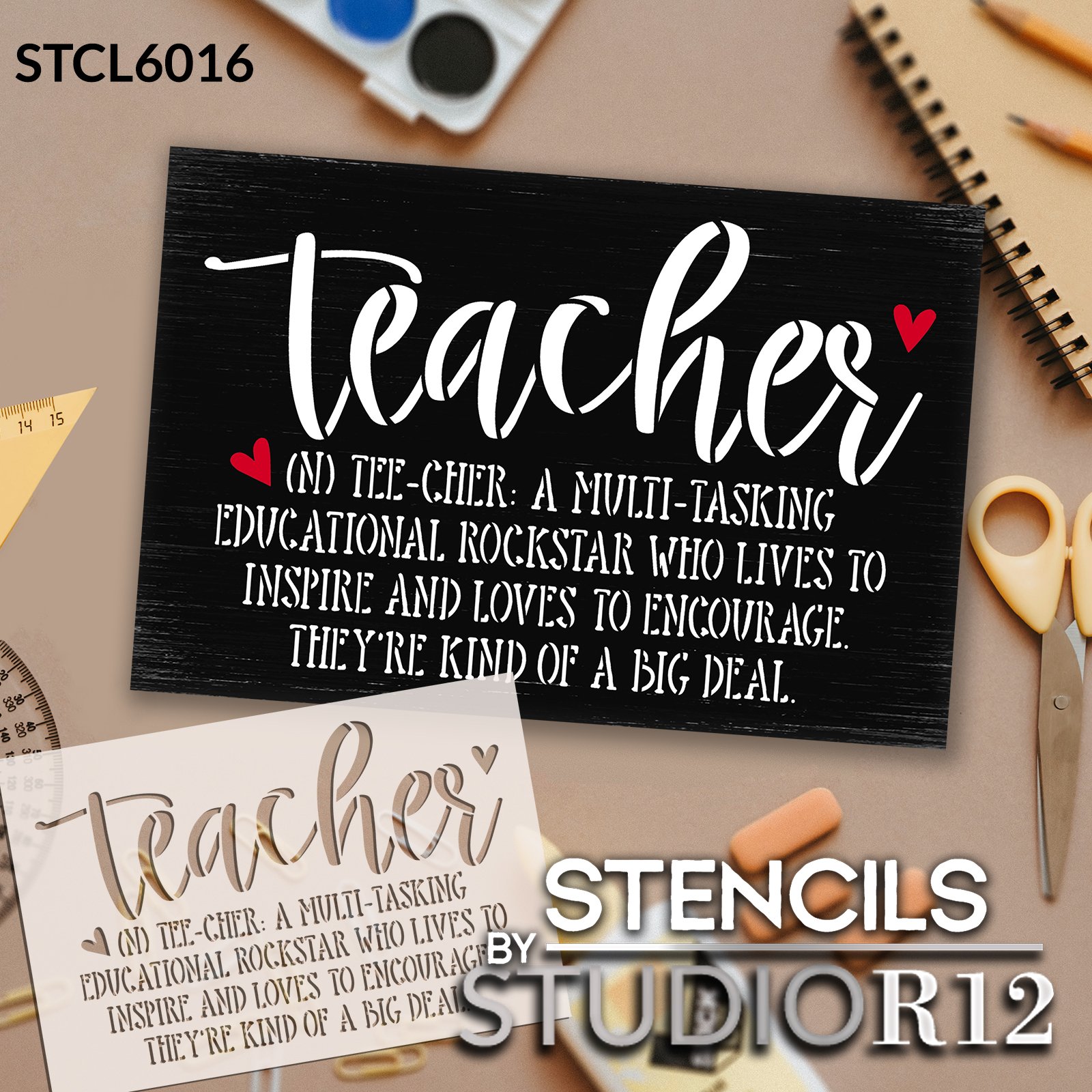 Teacher Definition Stencil by StudioR12 | Craft DIY Classroom Decor | Paint Wood Sign | Reusable Mylar Template | Select Size