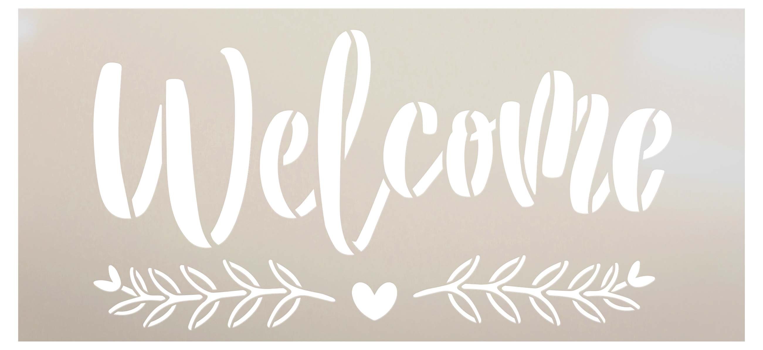 Welcome with Laurels Stencil by StudioR12 | Craft DIY Farmhouse Home Decor | Paint Wood Sign | Reusable Mylar Template | Select Size