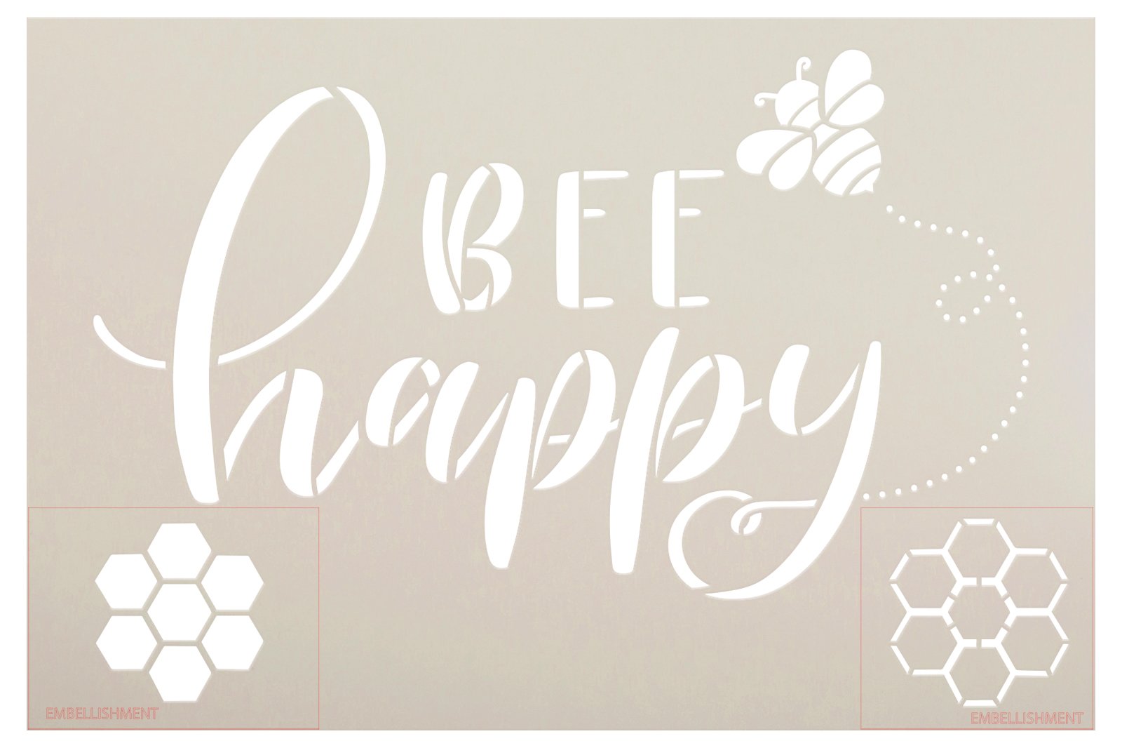Bee Happy Script Stencil by StudioR12 | Craft DIY Spring Home Decor | Paint Inspirational Wood Sign | Reusable Mylar Template | Select Size